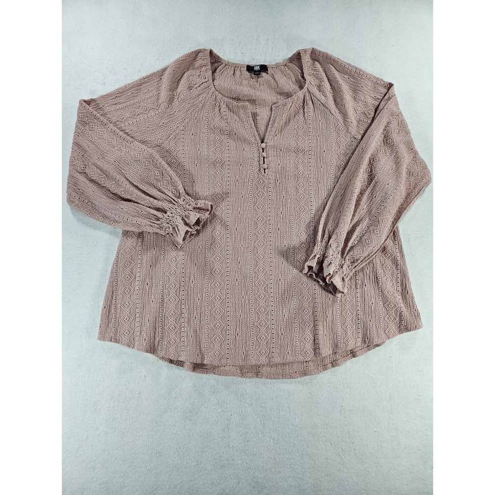 Frye Women Size‎ L Dusty Rose Pink Knit Geometric Textured Boho V Neck Top